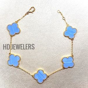 5 Vintage Purple Lavender Chalcedony Motifs Leaf Clover Flower Gold Bracelet